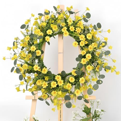 Pinkpum 22" Daisy Eucalyptus Wreath for Front Door, Artificial Spring Summer Floral Wreath for Front Door, Home Farmhouse Wedding Wall Window Decor - Image 6