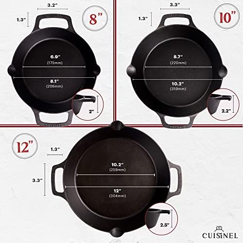 Cast Iron Skillet Set - 8"+10"+12"-Inch Dual Handle Frying Pans + Glass Lids + Silicone Handle Holder Covers - Pre-seasoned Oven Safe Cookware - Indoor/Outdoor Use - Grill, Stovetop, Induction Safe - Image 2