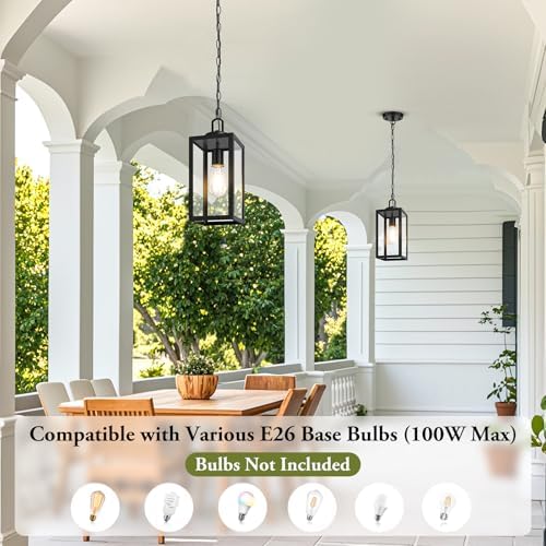 BesLowe Outdoor Pendant Light, Modern Hanging Lantern for Porch, Black - Image 4