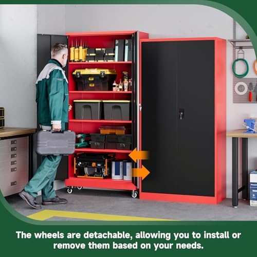 Letaya Metal Garage Storage Cabinets with Lock Door and Adjustable Shelves, Steel Tool Cabinets for Home,Office,Warehouse Organisieren (Black Red, 74.41" H) - Image 4
