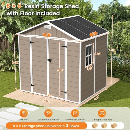 UDPATIO Resin Storage Shed 8 x 6 FT, Plastic Outdoor Storage Shed for Patio - Image 2