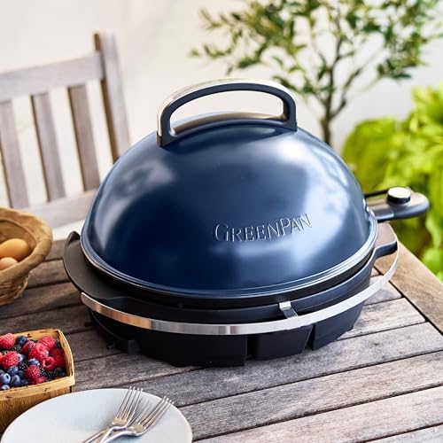 GreenPan 2-in-1 Portable Indoor/Outdoor Electric Grill & Griddle, Navy - Image 5