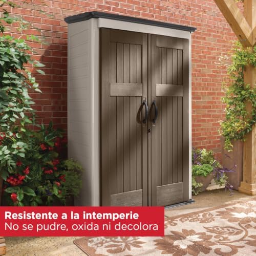 Rubbermaid Vertical Resin Outdoor Storage Shed With Floor (4 x 2.5 Ft) Weather Resistant Brown Organization for Home/Backyard/Garden Tools/Porch/Patio Cushions/Pool Chemicals/Toys - Image 7