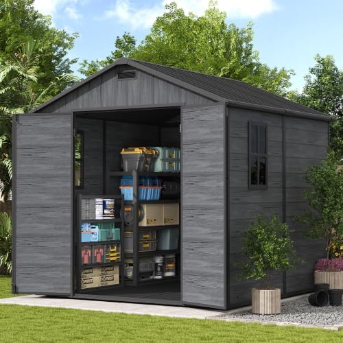 UDPATIO 8x8 FT Resin Storage Shed, Plastic Outdoor Sheds, Dark Grey by UDPATIO