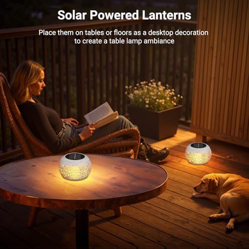 Solar Lanterns Outdoor Waterproof Table Lights: Upgraded Solar Flame Lantern, 2 Lighting Modes White Lantern Flickering Light for Garden Yard Balcony Indoor Tabletop Decor, Gifts for Women - Image 4