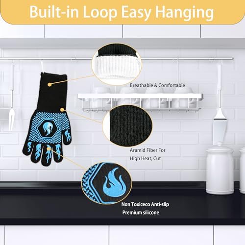 BBQ Gloves 1472F Heat Resistant Non-Slip Silicone (Sky Blue) - Image 3