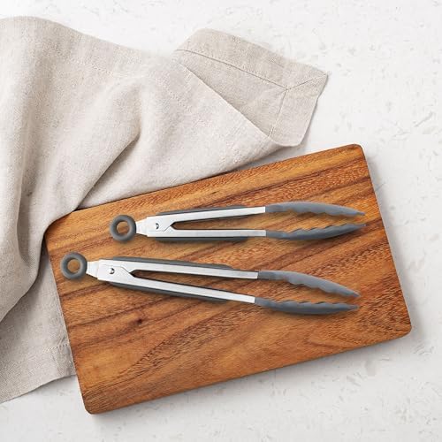 Tovolo Stainless Steel Tongs with Silicone Tip Set 9" 12" with Easy Lock Mechanism for Grilling Air Fryer Cooking Serving Salad, Heat Resistant Silicone Tipped Kitchen Tongs Charcoal Gray - Image 2