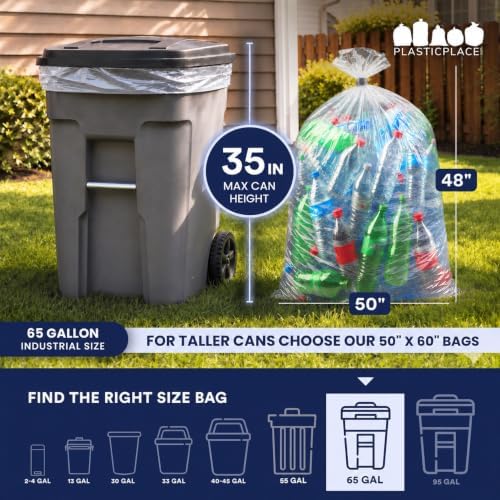 Plasticplace 65 gallon Trash Bags │ 1.5 Mil │ Clear Heavy Duty Garbage Can Liners │ 50” x 48” (50Count) - Image 4