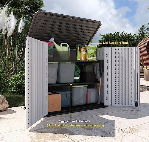 KINYING Outdoor Storage Shed - Horizontal Storage Box Waterproof for Garden, Patios, Backyards, Multi-Opening Door for Easy Storage of Bike, Garbage Cans, Tools, Lawn Mower, Off-White, 26 Cubic Feet - Image 2
