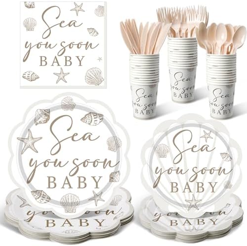 Zubebe 175 Pcs Sea You Soon Baby Shower Party Supplies Tableware Serves 25 by Zubebe