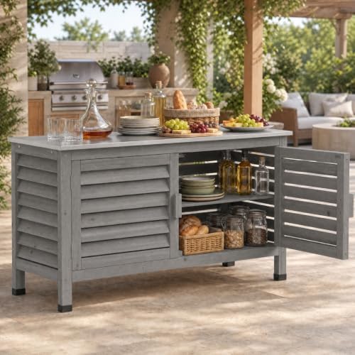 Goplus Patio Storage Cabinet, 2-Door Console Table (Gray) by Goplus