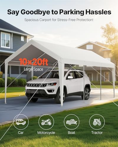 VEVOR Carport, 10 x 20 FT Outdoor Car Canopy, Potable Carport, Heavy Duty Galvanized Cars Shelter, UV-Resistant & Water-Resistant, All-Season Protection, Storage Shed for Car Boat Motorcycle White - Image 2