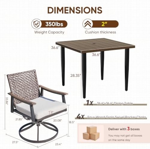 NATURAL EXPRESSIONS 5 Piece Outdoor Dining Set,Rattan Swivel Rocking Chairs - Image 2