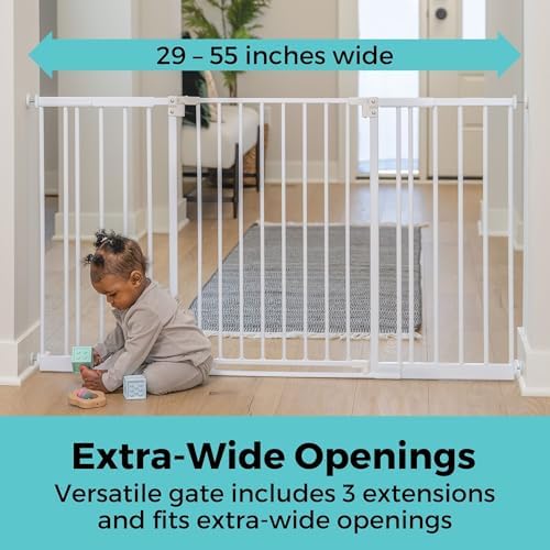 Toddleroo by North States - StepSafe Extra Wide Auto-Close Baby Gate: Pressure or Hardware Mount Metal Safety Gate with Swing Control - Adjustable 29-55 Inches Wide; 30 Inches Tall - White - Image 3