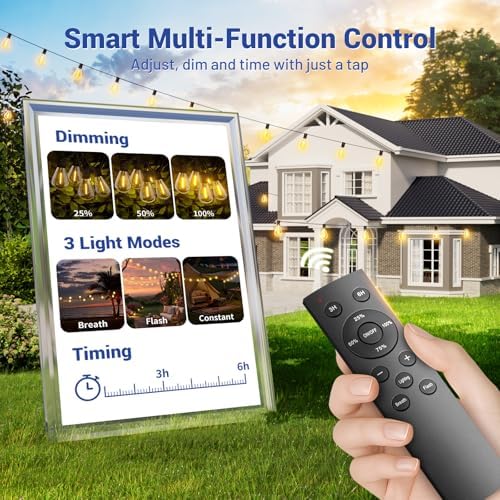 150FT Outdoor String Lights with Remote & Dimmable, 55+2 Shatterproof Waterproof Bulbs, Dimmable Outside Hanging Patio Lights for Backyard, Porch, Deck, Garden 2700K Warm White - Image 2