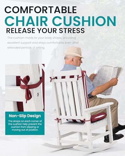 SERWALL HDPE Outdoor Rocking Chair Cushion Set of 2, Red White - Image 4