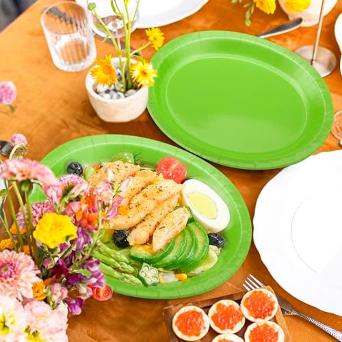 QZYL 50 Pcs Party Decorations, 12.2'' X 10.2'' Oval Large Paper Plates, Lime Green Disposable Paper Plate Heavy Duty Daily Dinner Plates for Birthday Party Wedding Picnic Holiday - Image 5