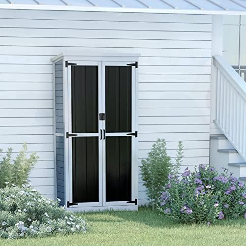 GDLF Outdoor Storage Cabinet, Wood & Metal Garden Shed, Tall Tool Organizer - Image 4