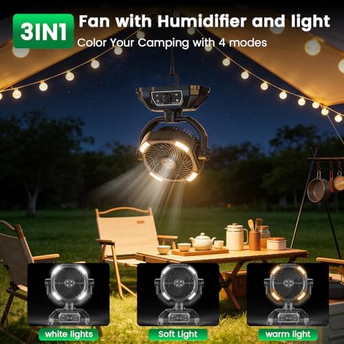 XAP Portable Misting Fan Rechargeable for Hot Weather - 9-inch Oscillating Camping Fan with USB Battery as Power Bank, 4 Mist Cooler, 7L Bucket for Outdoor/Camping/Patio/Golf (Black) - Image 6