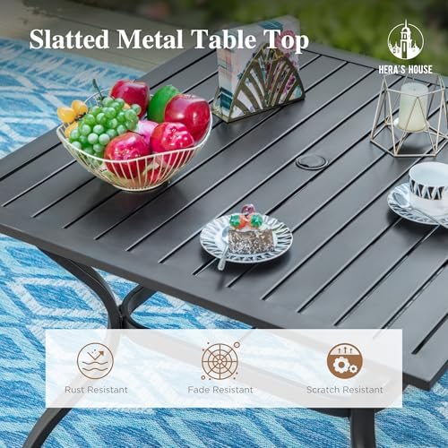 HERA'S HOUSE 5pc Patio Dining Set for 4, Outdoor Metal Table & Red Chairs - Image 5