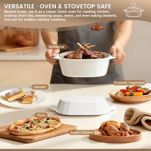 Enameled Cast Iron Dutch Oven for Bread Baking – 3QT Oval Round Heavy Duty Bread Pan with Lid, Non-Stick Ceramic Coating,Loaf Cast Iron Bread Oven for Sourdough, Baking, Roasting, Braising, Stovetop & Oven Safe - Image 5