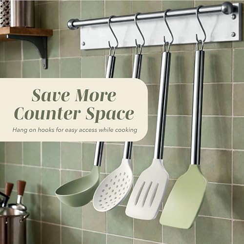 COOK WITH COLOR Silicone Cooking Utensils, Kitchen Utensil Set, Easy to Clean Silicone Kitchen Utensils, Cooking Utensils for Nonstick Cookware, Kitchen Gadgets Set, 10 Pieces, Green - Image 4