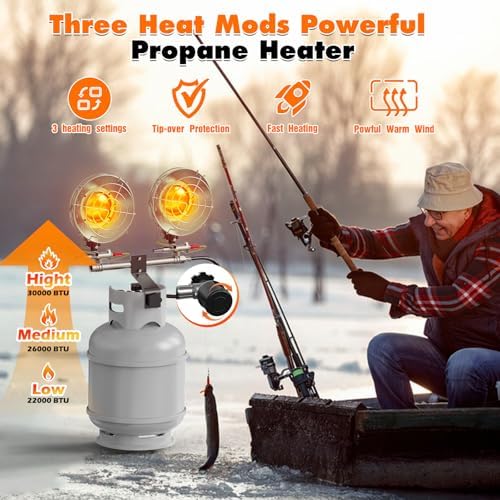 SISUPASSIE 30000BTU Propane Heater, Portable Propane Heater for Outdoor Use with 3 Adjustable Modes and Safety Shut-off Valve for Patio, Camping, Fishing, Garage - Image 2