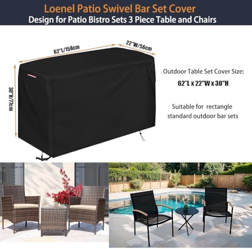 Patio Waterproof Bistro Set Bar Table Cover, 62"L x 22"W x 30"H - Image 3