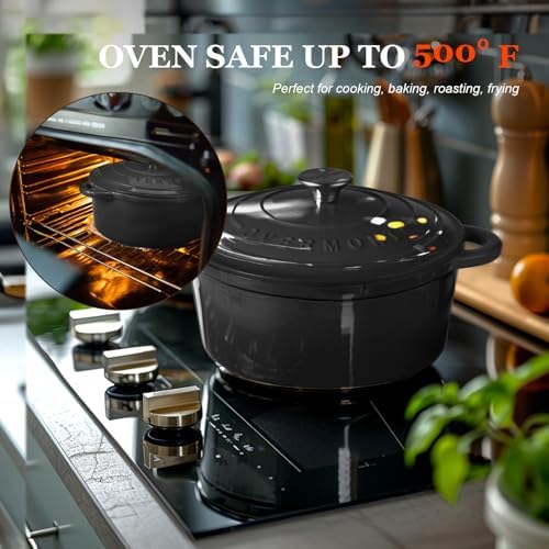 Overmont Enameled Cast Iron Dutch Oven - 7QT Pot with Lid Cookbook & Cotton Potholders - Heavy-Duty Cookware for Braising, Stews, Roasting, Bread Baking GraphiteGray - Image 6