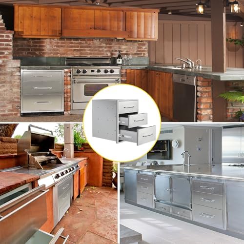 Outdoor Kitchen Drawers 16" W x 21" H x 23" D Flush Mount Triple BBQ Drawers with Chrome Handle Stainless Steel Drawer for Outdoor Kitchen Island, Patio Grill Station - Image 6