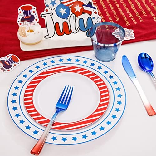 LIYH 180 Pcs 4th of July Plates - Red White and Blue Plastic Silverware & Patriotic Party Supplies Include Dinner & Dessert Platos, Forks, Knives, Spoons, Cups 4th of July Decorations - Image 4