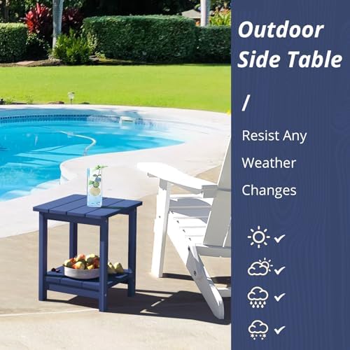 LUE BONA Outdoor Side Table, 2-Tier HDPS Small Patio Table, Navy - Image 3