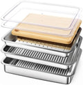 Grilling Prep and Serve Trays, Stainless Steel Large Capacity Food Prep Tray, Grill Carry System, Marinade Container with Lid and Cutting Board, BBQ Grill Accessories, Grilling Gifts for Men by Unknown