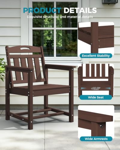 Ciokea HDPE Outdoor Patio Dining Chairs, All-Weather Furniture, Brown - Image 5