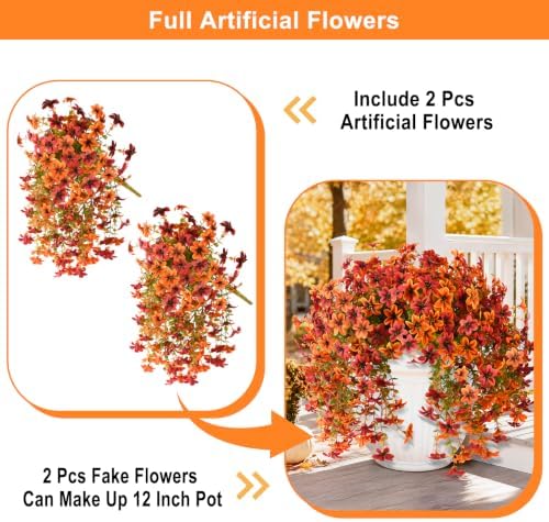 Artificial Hanging Fall Flowers for Outdoors, 2 Pcs Fake Mums Plants - Image 4