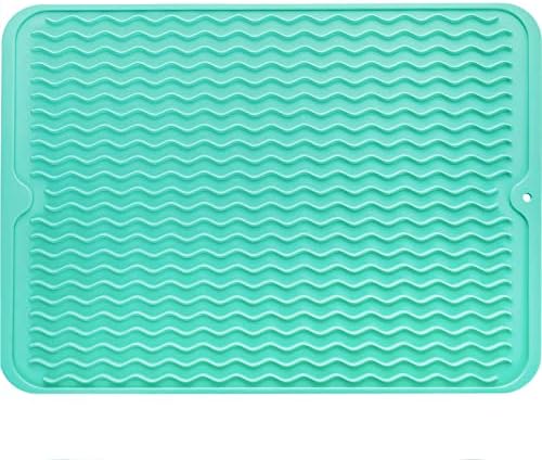 MicoYang Silicone Dish Drying Mat — Quick-Dry Ridges Counter & Sink Pad, Heat-Resistant Trivet to 450°F, Non-Slip & Dishwasher Safe, Roll-Up Storage, 18 Colors & 9 Sizes (Mint, 16"×12") by MicoYang