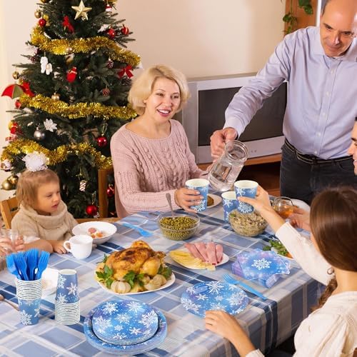Kochorie 144 Pieces Frozen Party Supplies, Snowflake Tableware Sets Including Disposable Paper Plates Napkins Cups Forks Serves 24 for Winter Christmas Holiday Wonderland Birthday Party Decorations - Image 6