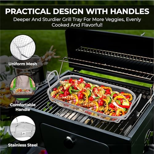 Homi Styes Grill Baskets for Outdoor Grill – 15 x 11-inch Vegetable Grill Basket – Grill Vegetable Basket with Handles – Rustproof Stainless Steel Mesh Veggie Grilling Basket - Image 3