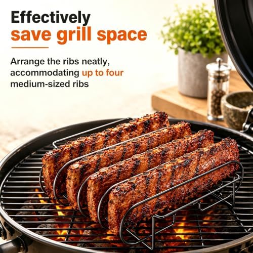 Rib Rack for Smoking –Rib Racks for Grilling and Smoking for 4 Full Racks of Ribs– Fits 18" Smoker, Weber, Kamado, Traeger – BBQ Grill Accessories for Men & Meat Lovers（11", Black, 1 Pack） - Image 6