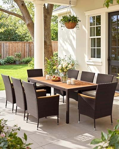 Flamaker Patio Dining Set for 8 Outdoor Acacia Wood Table and Chairs, Brown - Image 2