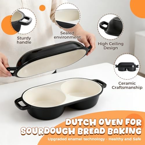 Mini Double Dutch Oven for Sourdough Bread Baking, 2.6QT (Black) - Image 6