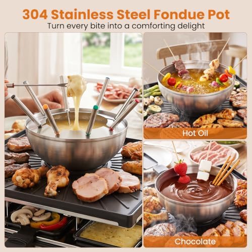 COSTWAY Raclette Table Grill & Fondue Pot, 1800W Electric Grill, 8 People - Image 3