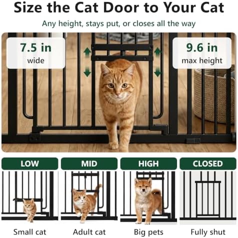 Dog Gate with Adjustable Cat Door, 29.5-42.5 in Wide, Black - Image 3