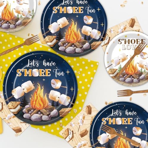 Smores Camping Birthday Party Decorations, 96PCS Camping Disposable Paper Plates and Napkin Tableware Decoration Let‘s Have S'more Fun Forks Decor Baby Shower Supplies, Serves 24 - Image 6