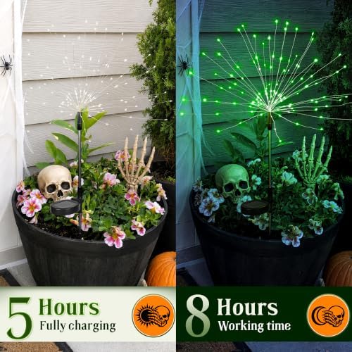 GIGALUMI 2 Pack Solar Firework Lights Outdoor, Halloween Decor, Green - Image 3