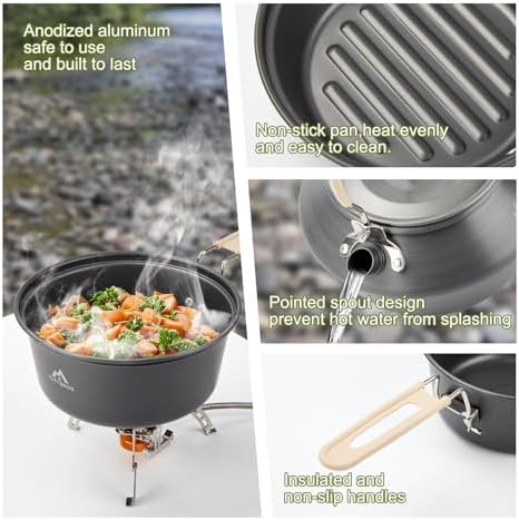 THTYBROS 27pcs Camping Cooking Set for 2-4 People, Portable Cookware Set with Kettle, Pots & Pans, Stainless Steel Utensils, Plates, Dishware for Backpacking, Picnic, Outdoor Adventures - Image 6