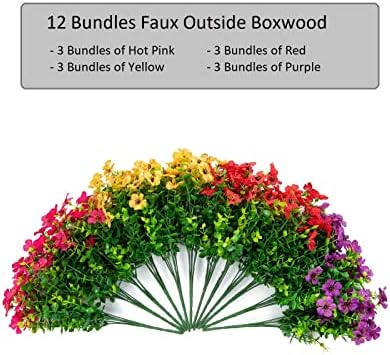 Daisy Artificial Flowers for Outdoors Decor, 12 Bundles Faux Daisy with Eucalyptus Fake Plants Greenery UV Resistant Look Real Colorful Faux Flowers for Outside Planter Porch Patio Yard Gardens, Mix - Image 5