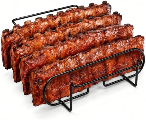 Rib Rack for Smoking –Rib Racks for Grilling and Smoking for 4 Full Racks of Ribs– Fits 18" Smoker, Weber, Kamado, Traeger – BBQ Grill Accessories for Men & Meat Lovers（11", Black, 1 Pack） by Unknown