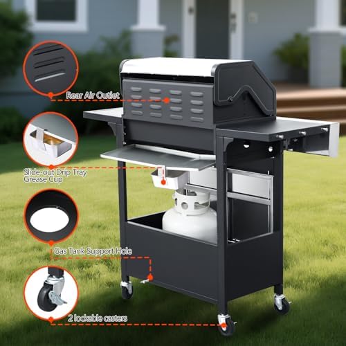 49000 BTU Propane Gas Grill, 4 Burner + Side Burner, Cast Iron Grids - Image 6