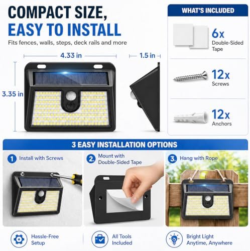 [6 Packs] Solar Motion Sensor Outdoor Lights, Super Bright Solar Lights Outdoor Waterproof, 3 Lighting Modes Security Wall Light for Outside Walking Dog Fence Backyard Deck Garden Door Step Garage - Image 4